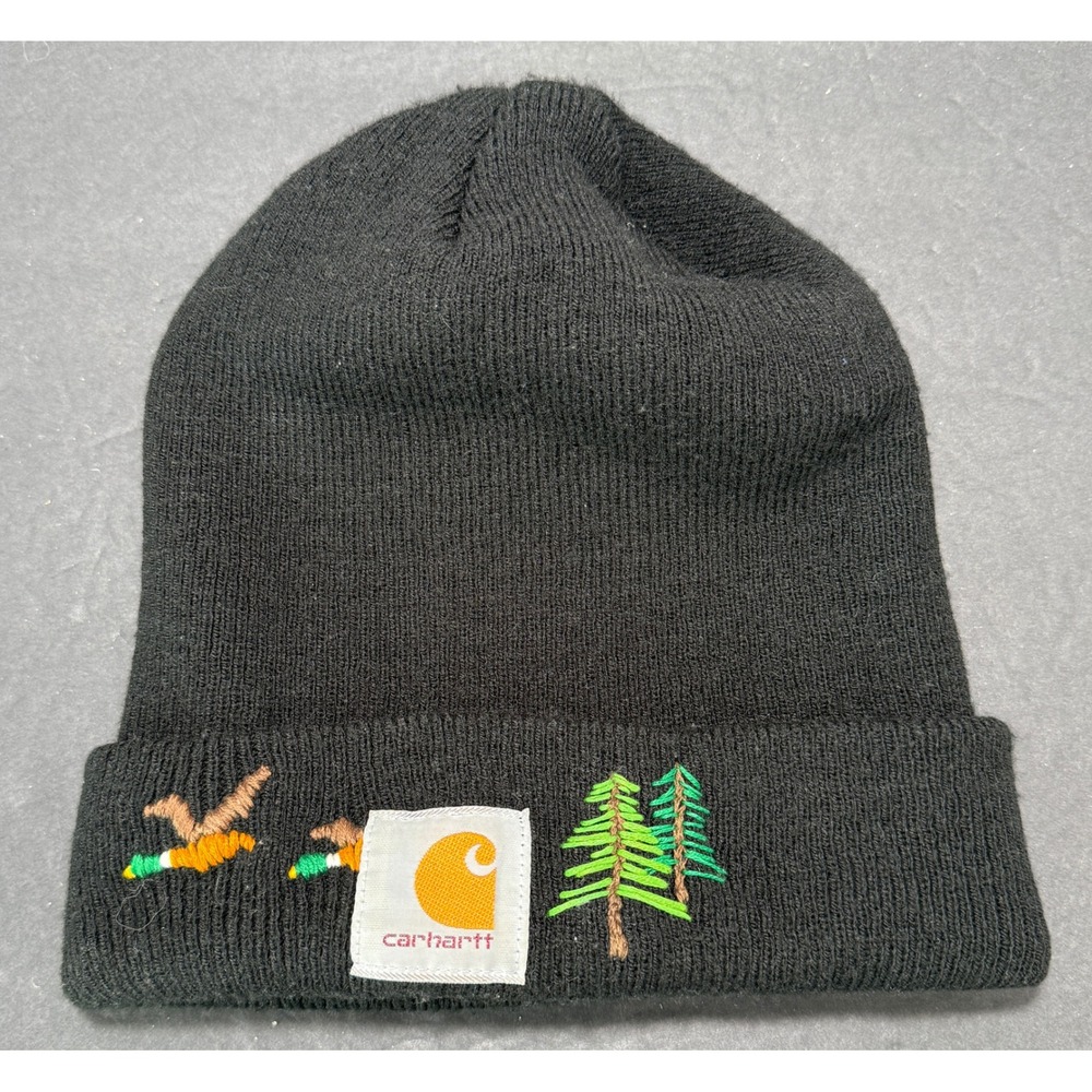 Carhartt Beanie Hat Mens OS Black Embroidered Ducks Trees A18-BLK